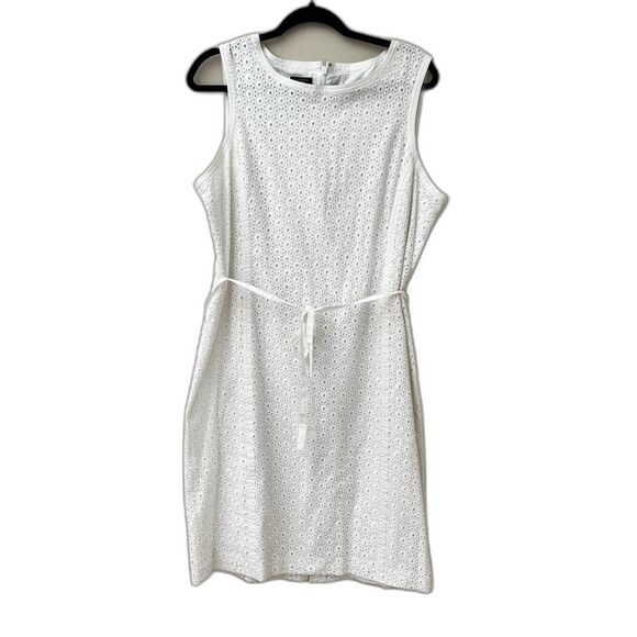Talbots White Eyelet Lace Dress Cotton A Line - 14 - Picture 1 of 7